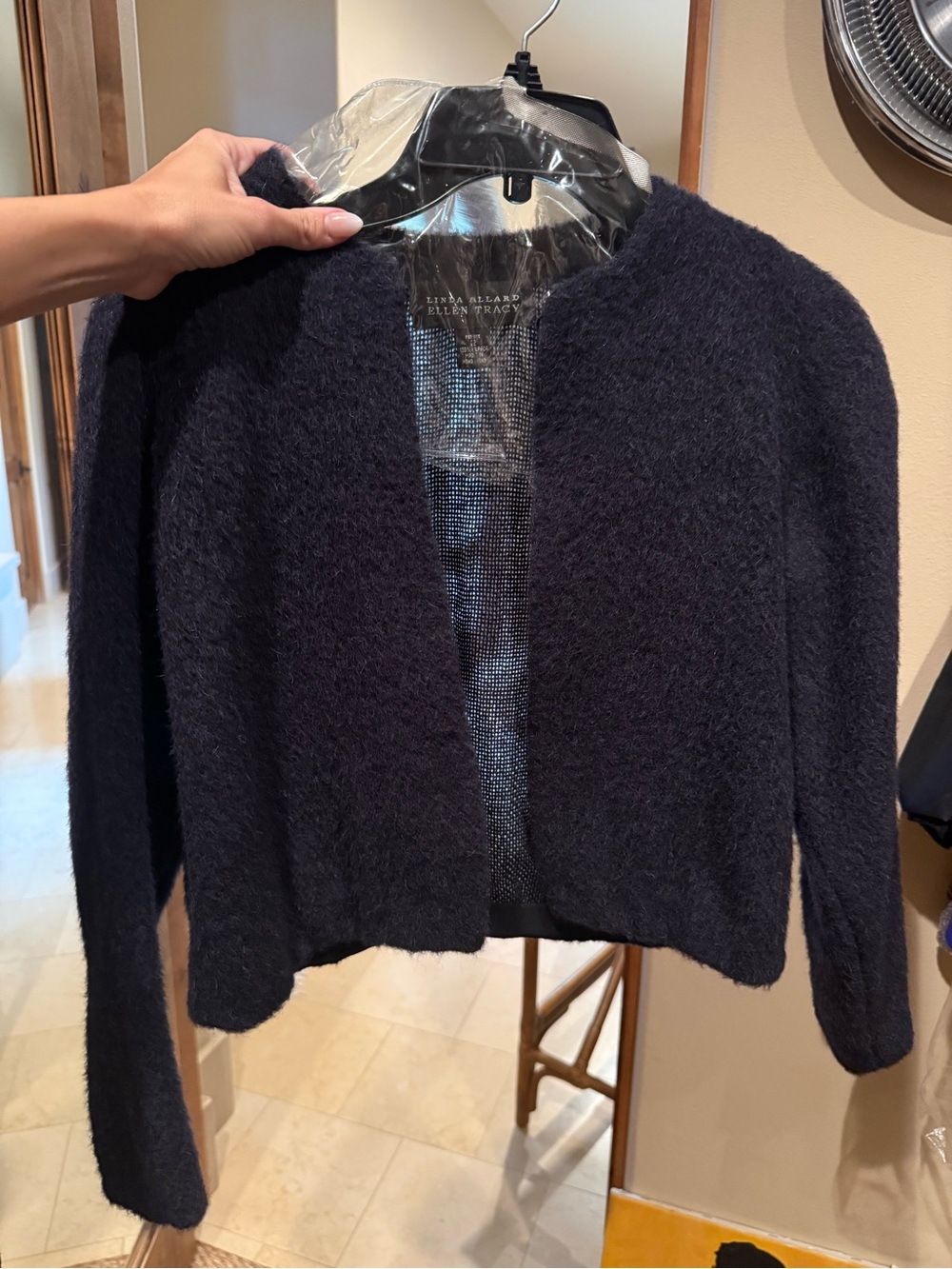 Ellen Tracy Dark Navy Cropped Open-Front Jacket